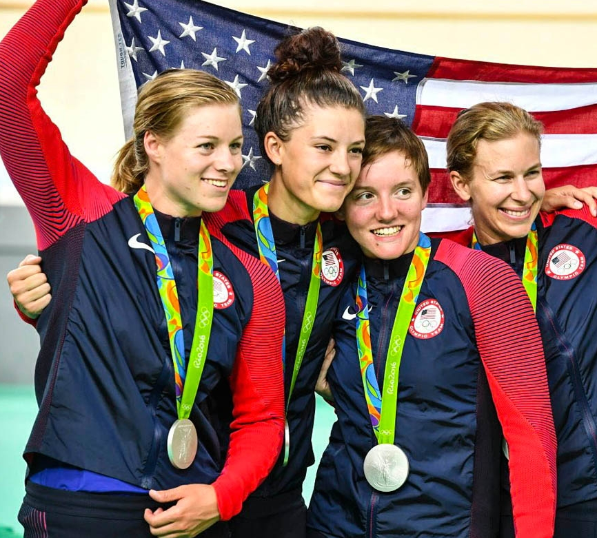 USA women track Olympics flag
