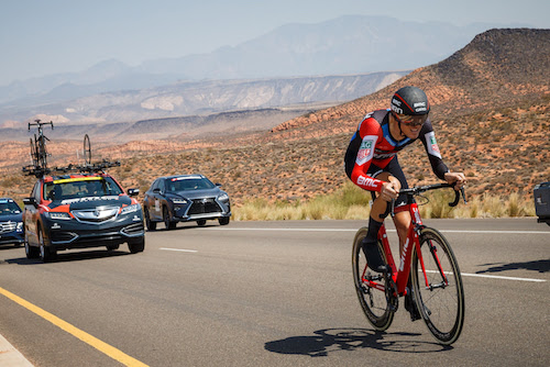 ST. GEORGE, UT - AUGUST 6: Tejay van Garderen of the United States and the BMC Racing Team on his way to winning the prologue on August 6, 2018 in St. George, Utah. (Photo by Jonathan Devich/Getty Images) *** Local Caption ***